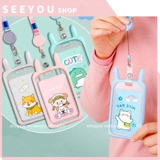 Dây Bao đựng thẻ tên DÂY RÚT tai thỏ tai mèo , Dây Đeo Thẻ Học Sinh, Sinh Viên, Nhân Viên hộp dễ thương