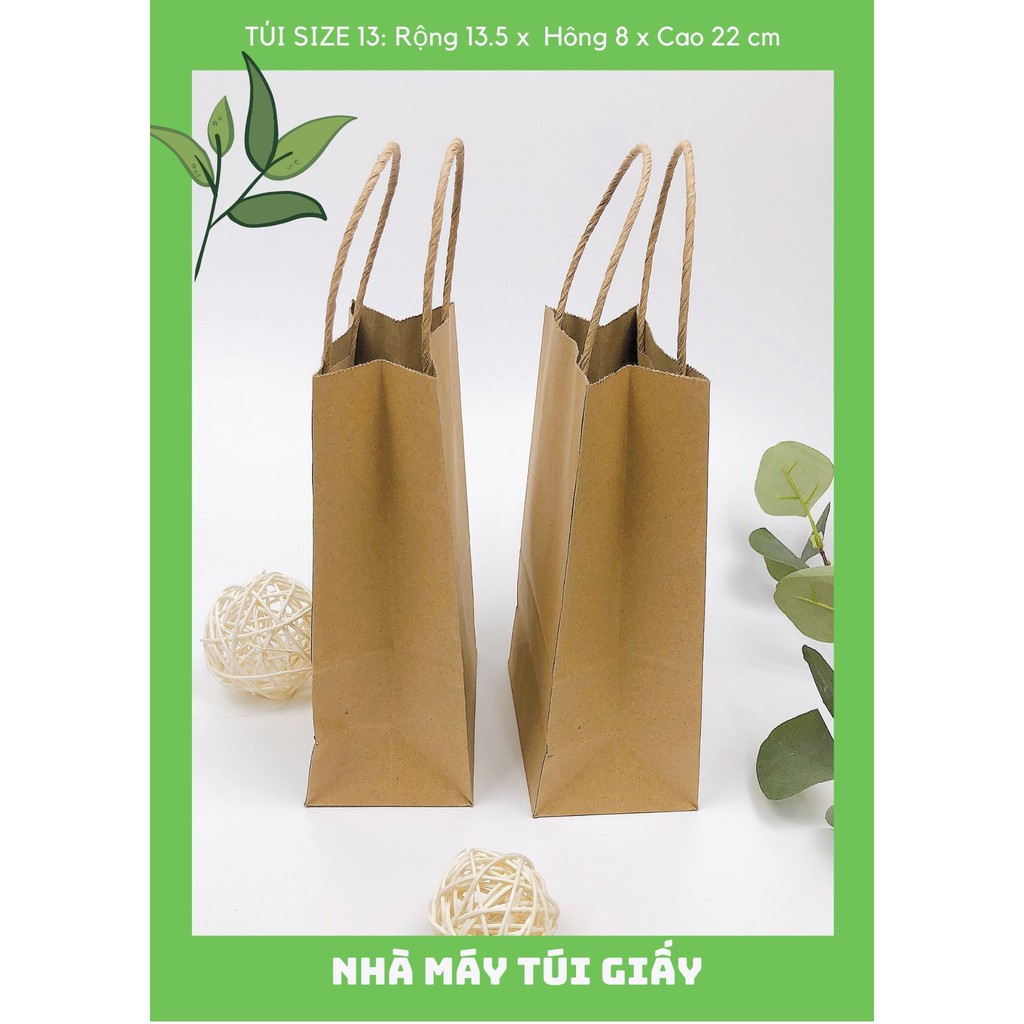 500 Chiếc Túi giấy nâu đựng quà Size 13 :13.5x8x22 cm có quai  ẢNH THẬT VÀ VIDEO