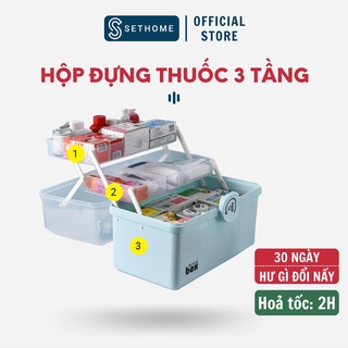 Hộp đựng thuốc gia đình 3 tầng SETHOME phân loại các loại thuốc, có tay cầm và khoá hộp chắc chắn, chất liệu pp siêu bền