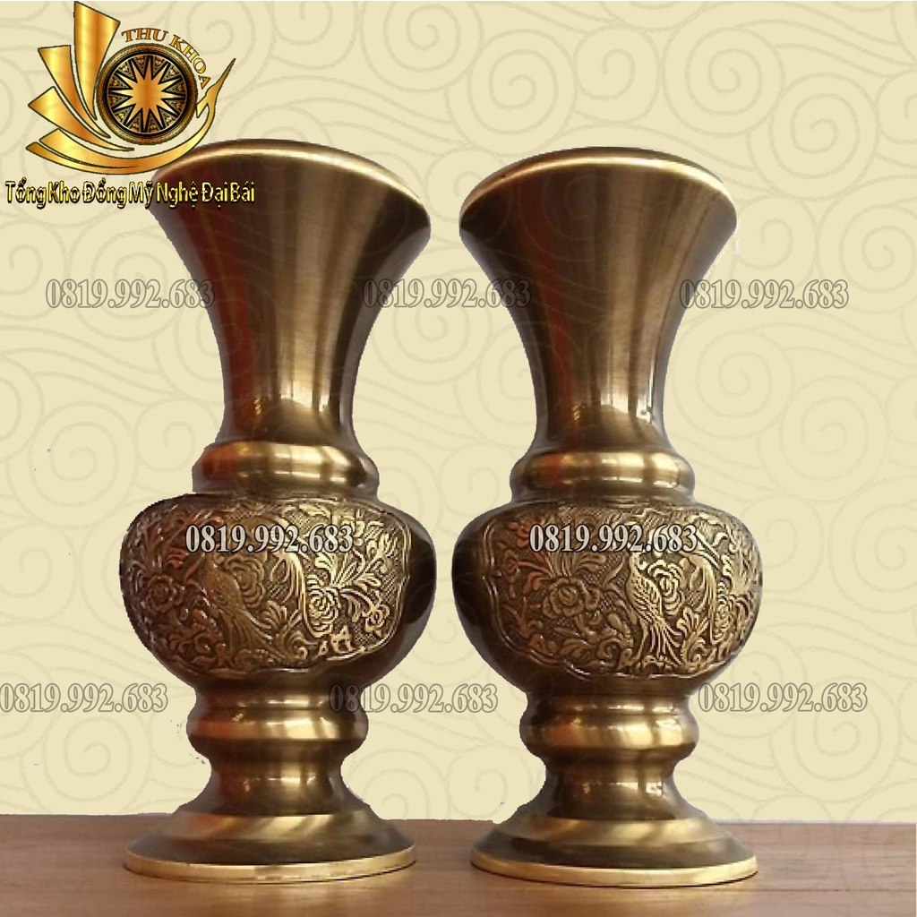 Lọ Hoa Bằng Đồng Giả Cổ Trang Trí Ban Thờ Họa Tiết Hoa Cúc, Bình Hoa Ban Thờ Bằng Đồng Đồ Đồng Đại Bái Bảo Trì Trọn Đời