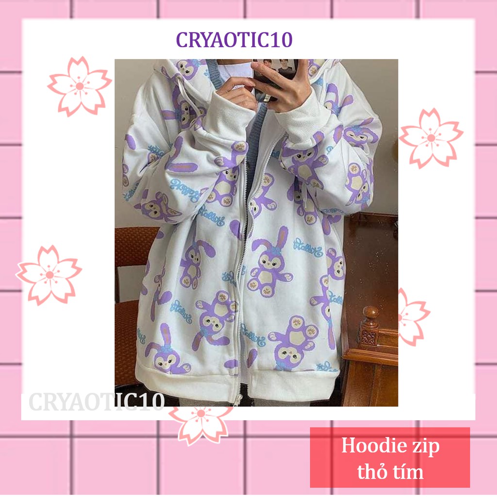 [Kèm hình thật] Áo khoác hoodie zip nỉ thỏ tím Violet Bunny unisex