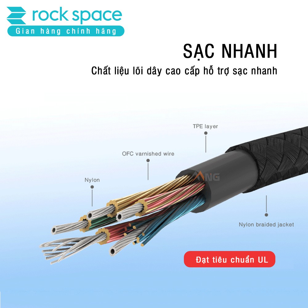 Dây sạc nhanh iPhone chính hãng Rockspace M5 dây dù 1 mét ổn định không nóng máy bảo hành 1 năm 1 đổi 1 mới