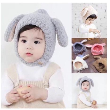 Mũ len cho bé hình tai cừu ngộ nghĩnh, Nón len tai cừu cài cúc cho bé trai bé gái