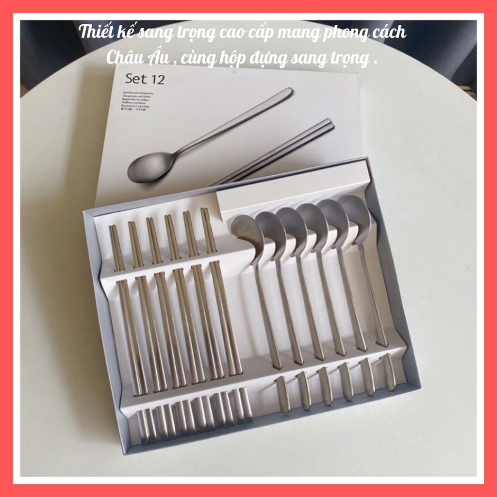 Bộ 12 muỗng đũa inox 304 cao cấp , combo 12 muỗng đũa thép không gỉ tiện dụng