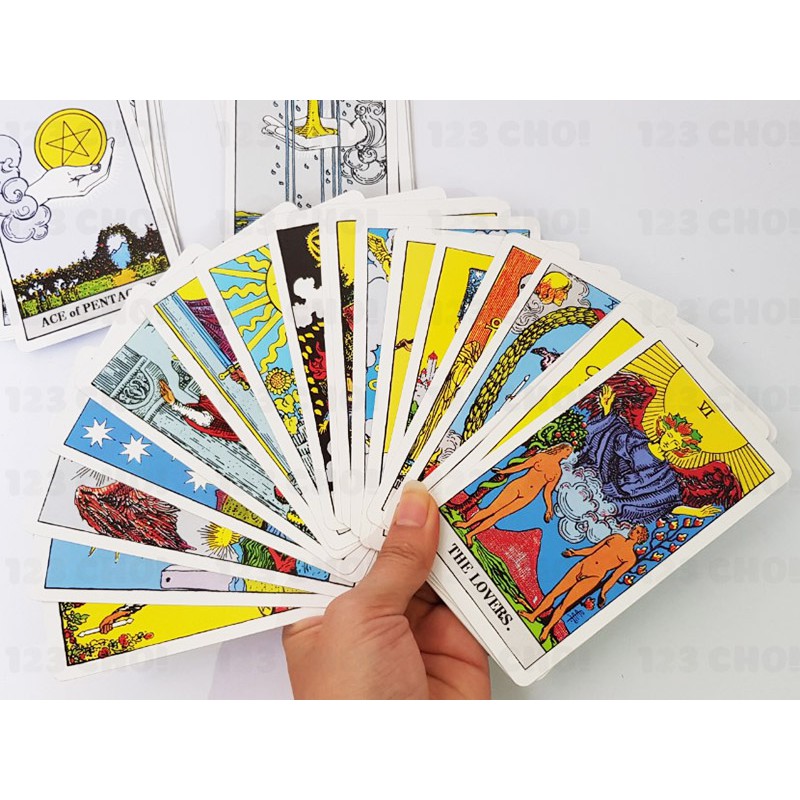 Đồ chơi Bài Tarot 78 lá cơ bản, kích thước chuẩn 7x12cm, chiêm tinh về tình yêu, sự nghiệp, tương lai