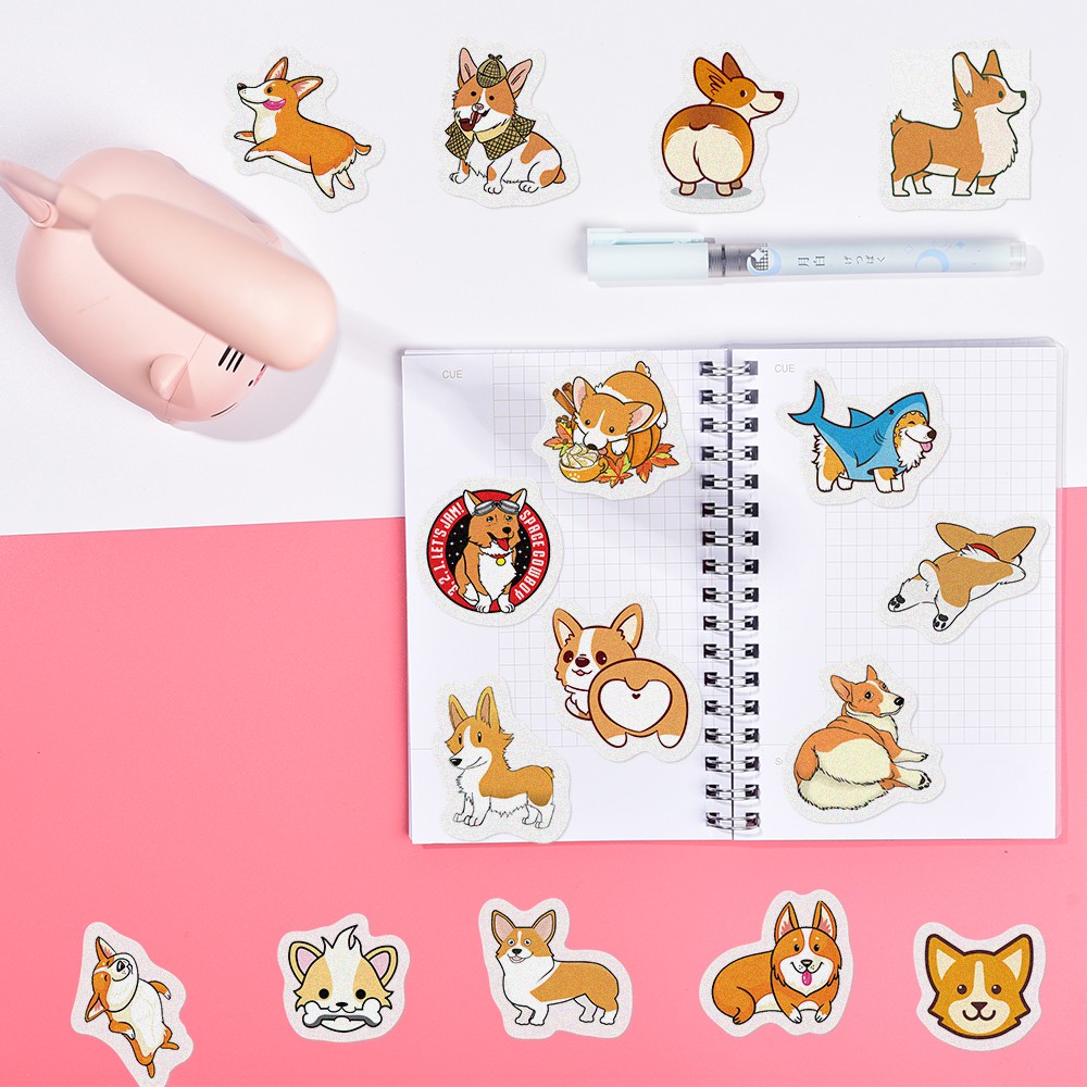 Set 40 miếng dán hình chú chó corgi hoạt hình dễ thương trang trí sổ lưu niệm/sổ ghi chú