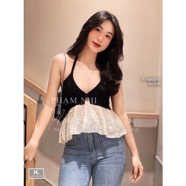 Áo yếm cổ dây chẻ ngực phối vạt xô kiểu HOT TT1108