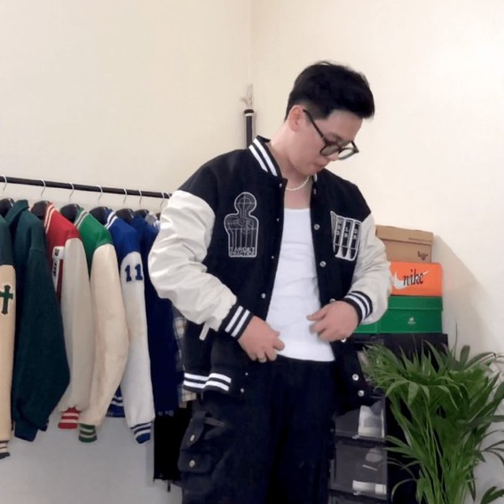 Áo khoác bóng chày Varsity Jacket vải dạ tay da