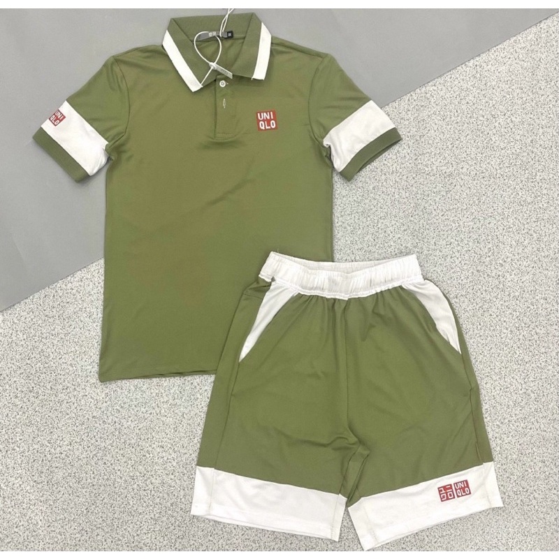Bộ cộc thể thao mùa hè có hoạ tiết mã uniqlo1, Bộ thể thao có cổ co dãn phong cách hàn quốc btshop từ 45 đến 75 kg