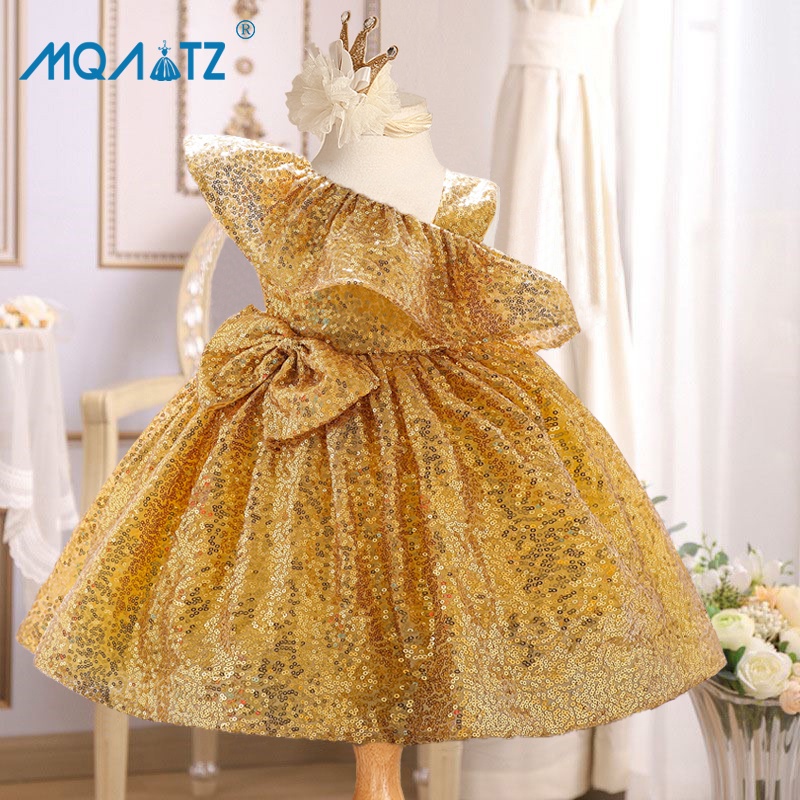 Đầm công chúa MQATZ phối kim sa vàng đỏ cho bé gái 0-5 tuổi dự tiệc sinh nhật