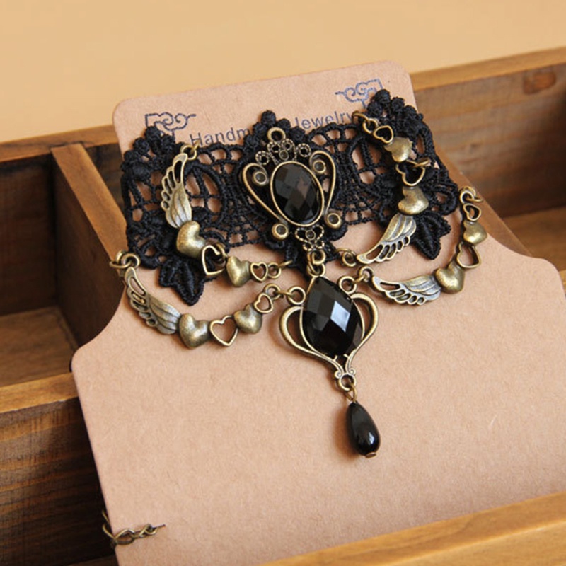 Vòng cổ/ Vòng tay choker ren màu đen phong cách Gothic Steampunk cho hóa trang Halloween