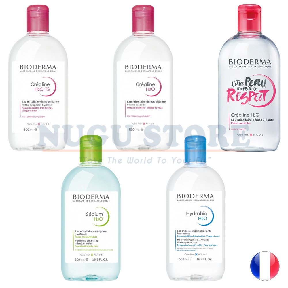 [BẢN PHÁP] Nước Tẩy Trang Bioderma 500ml (đủ loại - hồng, xanh lá cây, xanh dương)