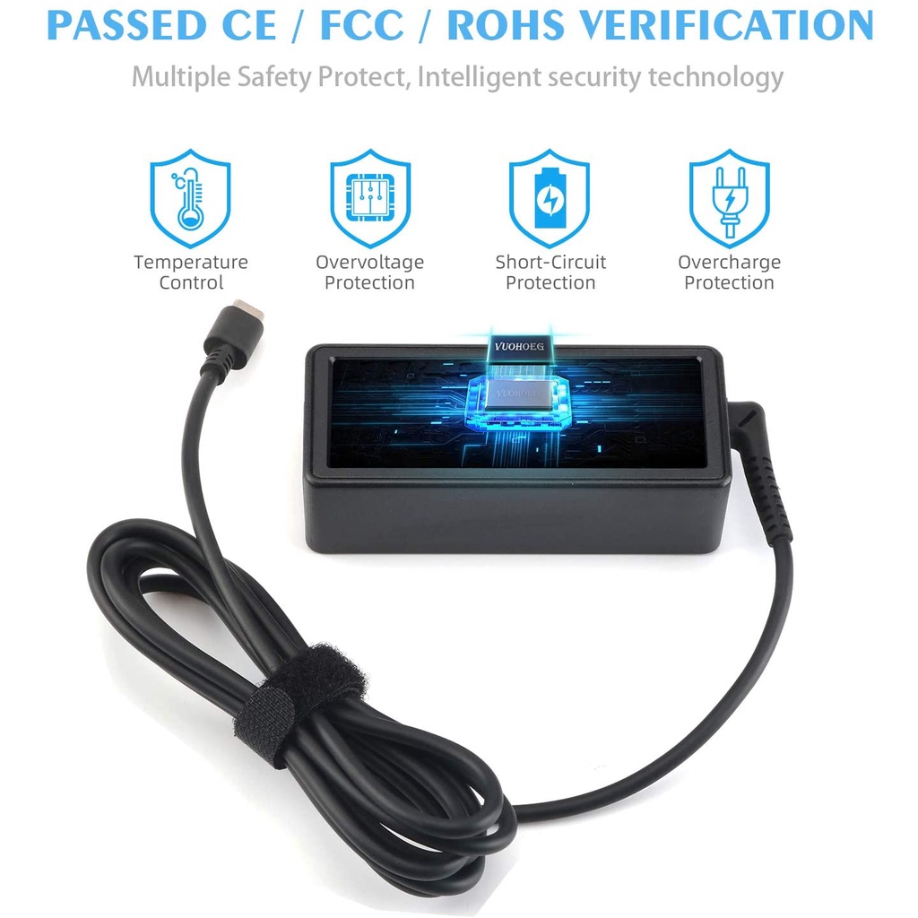 Bộ Chuyển Đổi Nguồn USB Loại C 45W Cho Laptop Lenovo Chromebook Thinkpad Yoga; HP Chromebook X360, Spectre X360; Dell Xps; ASUS ZenBook Chromebook Notebook