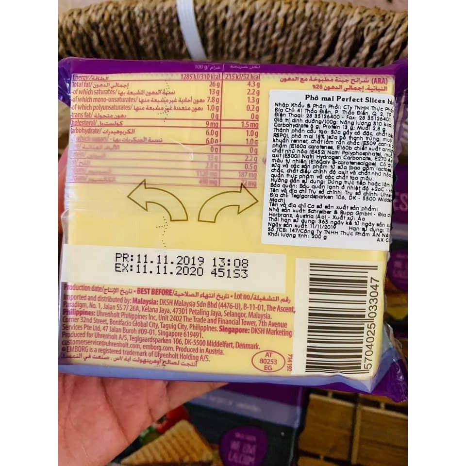 Phô mai cheddar EMBORG dạng lát 200g- 10 lát