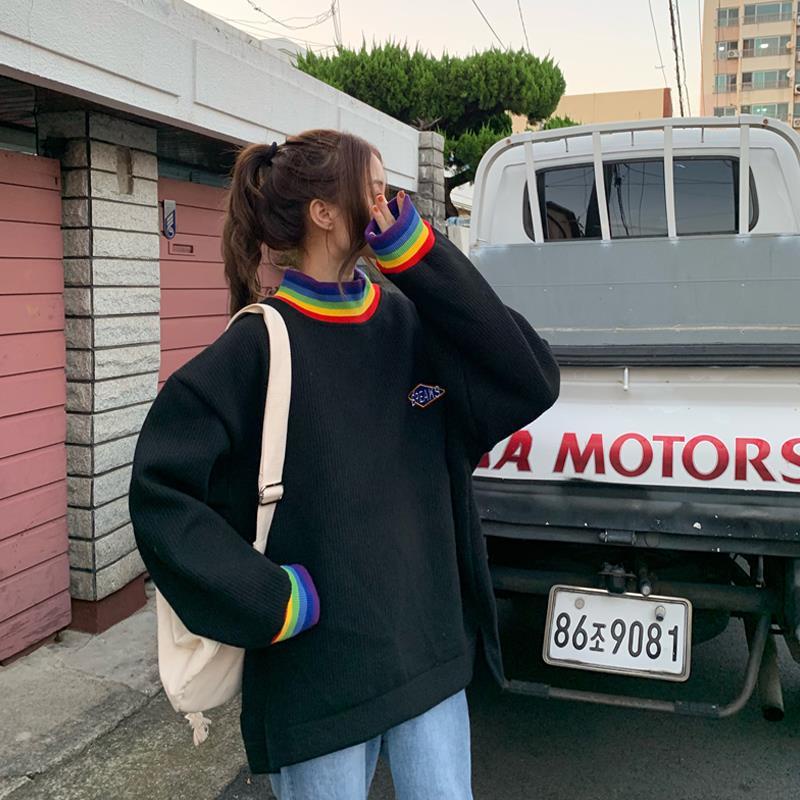 MỚI Áo hoodie tay dài cổ cao dáng rộng phong cách Hàn Quốc