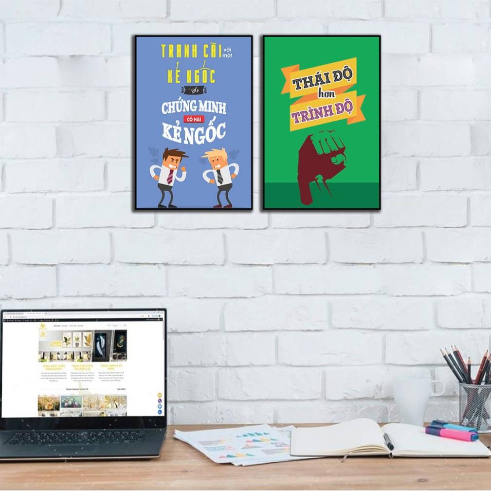 Tranh động lực, bộ Tranh ghép treo tường, tranh trang trí văn phòng, tranh slogan bằng gỗ MDF