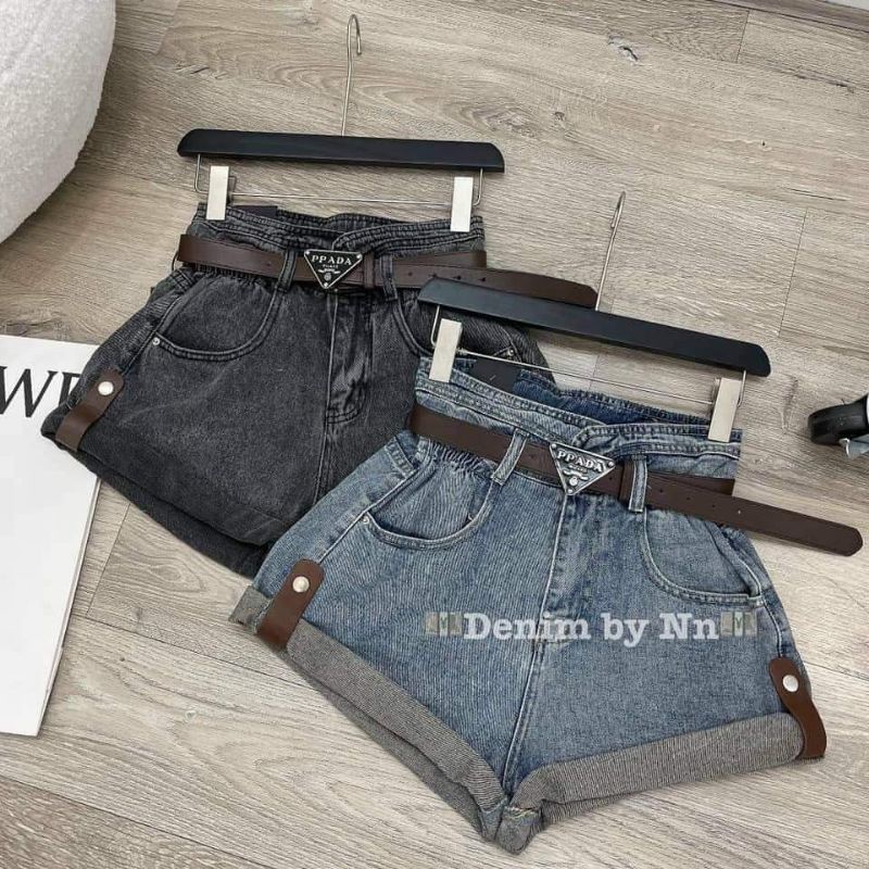 Quần sooc gập gấu khuy da kèm đai hàng QCL1