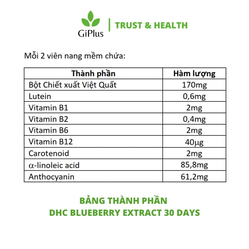 Viên Uống Bổ Mắt Việt Quất DHC Blueberry Extract Cải Thiện Thị Lực 15/30/90 ngày