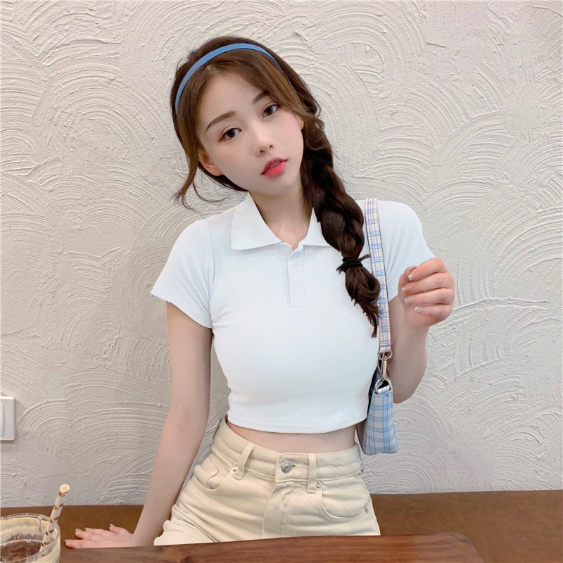 Áo croptop Polo, Áo thun nữ dáng croptop ôm tay ngắn cổ đức, croptop Polo nữ ngắn tay