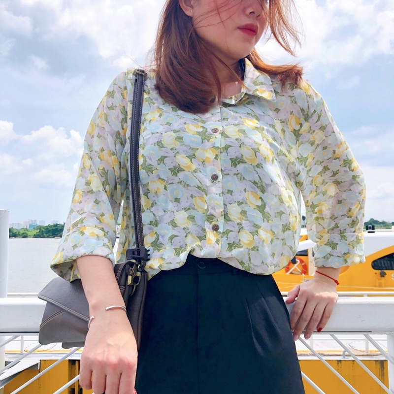 Sơ mi voan hoa tay dài (3 màu vintage)