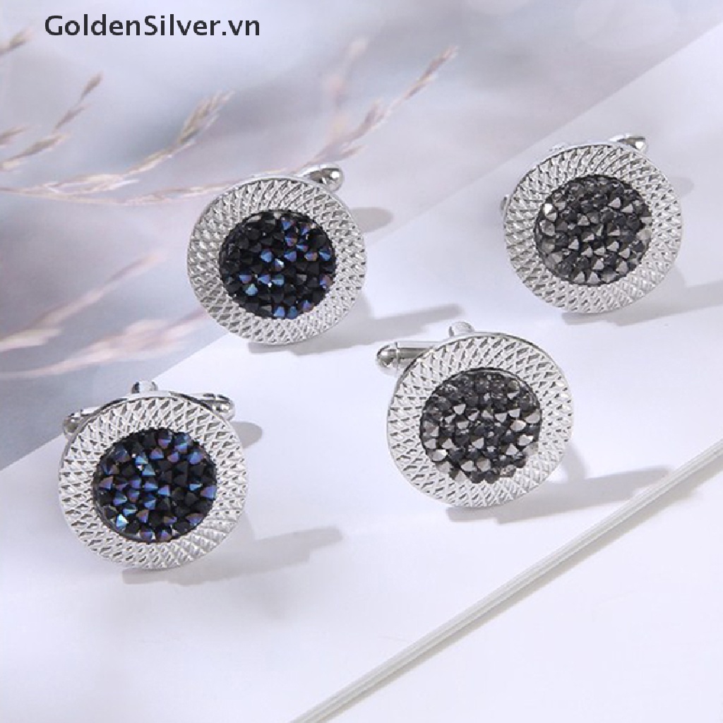 Khuy Măng Sét Đính Đá Zircon Tròn Màu Vàng Bạc Kiểu Pháp Cổ Điển Mới Cho Nam