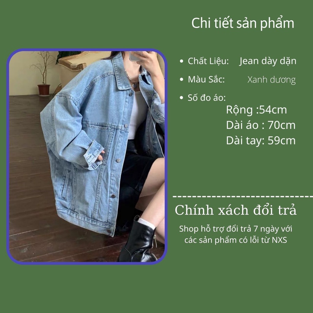 Áo khoác bò nữ, Áo khoác jean oversize màu xanh denim phom rộng suông phong cách ulzzang hàng Quảng Châu Cheapy C1027