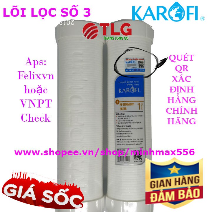 [UY TÍN SỐ 1] Bộ 3 lõi lọc nước Karofi 123 Chính Hãng | Bạn kiểm tra được hàng chính hãng qua mã QR