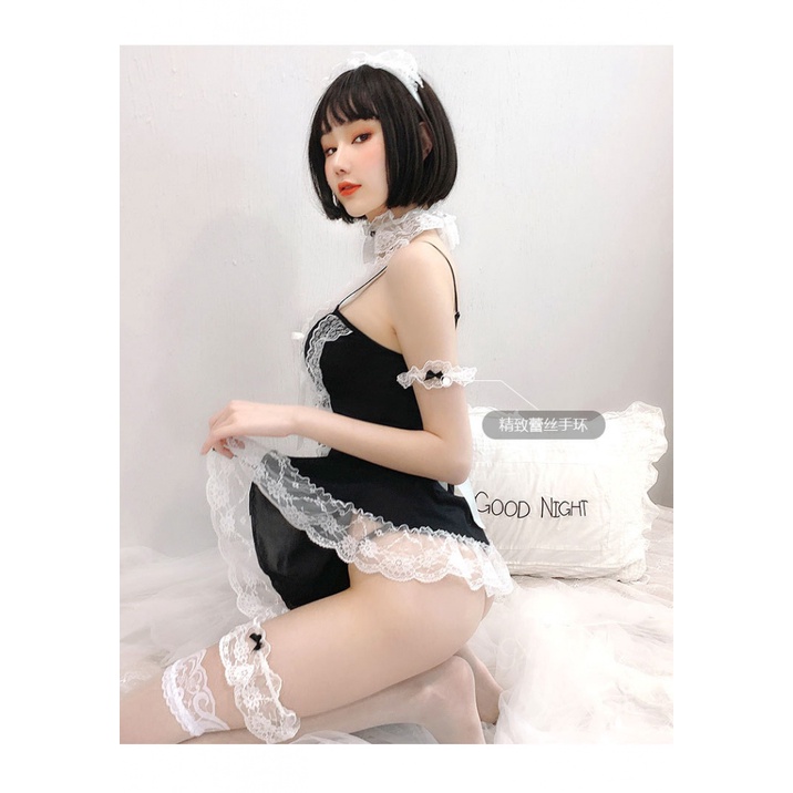 Bộ đồ hóa trang cô hầu gái phối ren thiết kế khoét sâu gợi cảm cho nữ | BigBuy360 - bigbuy360.vn