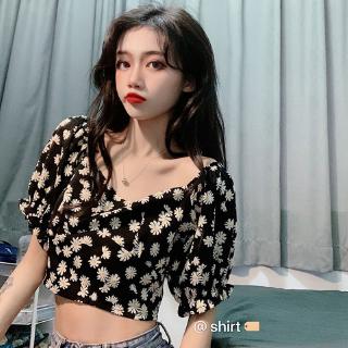Áo croptop tay ngắn họa tiết hoa cúc thời trang mùa hè cho nữ