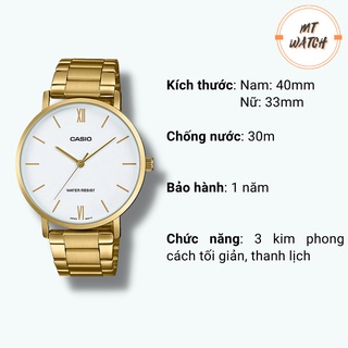 Đồng hồ cặp đôi nam nữ giá rẻ chính hãng CASIO MTP-VT01 và LTP-VT01 mặt tròn đơn giản, pin 3 năm