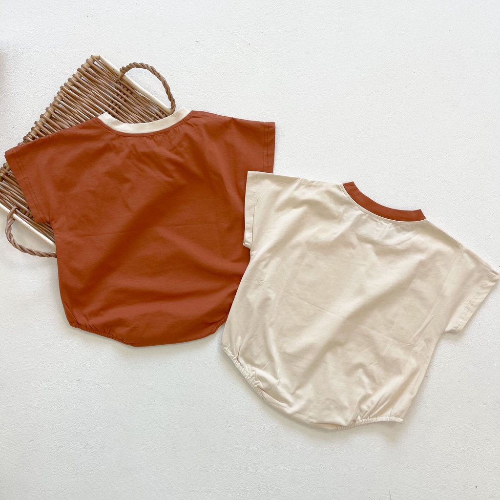 Bộ Áo Liền Quần Bằng Cotton Tay Ngắn In Họa Tiết Nhiều Màu Sắc Phong Cách Hàn Quốc Thời Trang Mùa Hè