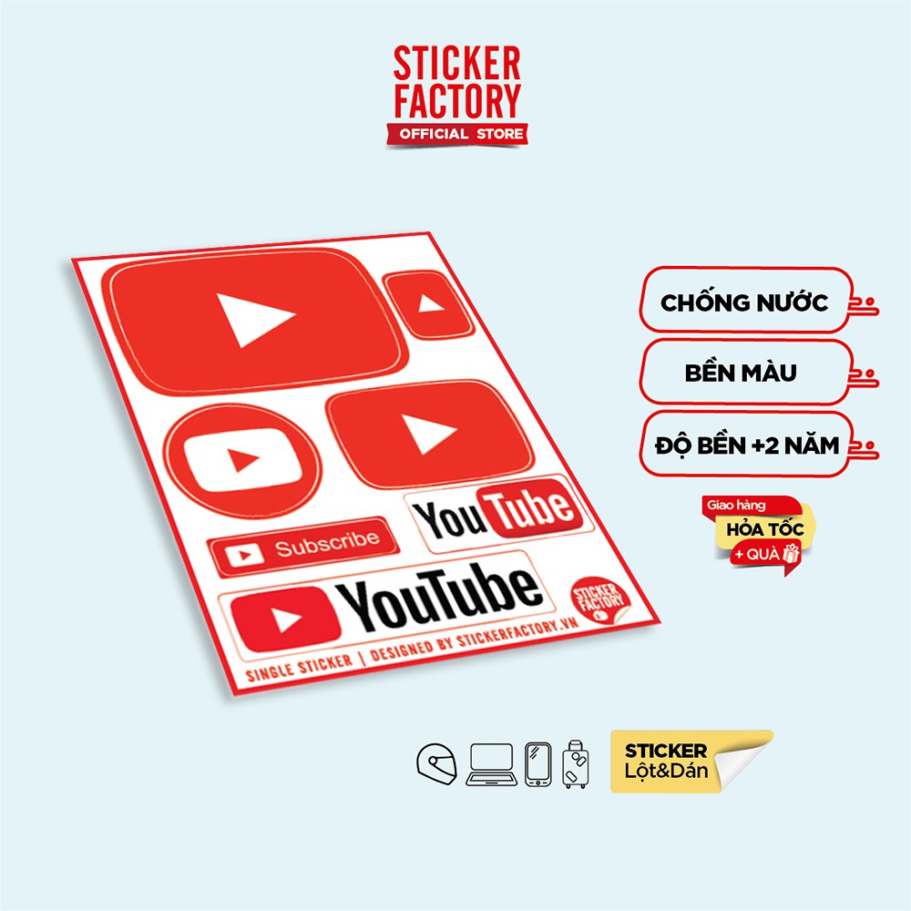 Sticker decal single hình dán lẻ STICKER FACTORY - Chủ đề Youtube