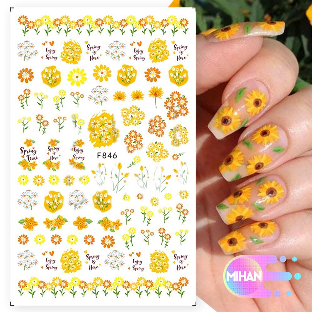 [Hàng mới về] Decal dán trang trí móng tay hình hoa lá mùa xuân anh đào lá lam hình học 3D DIY