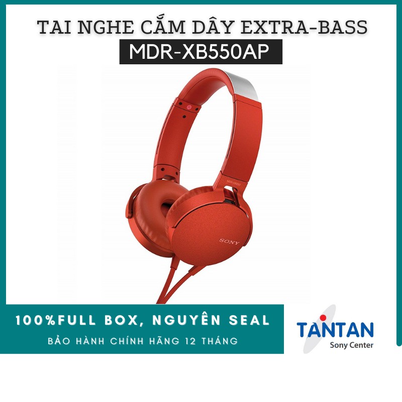 Tai nghe CẮM DÂY EXTRA-BASS Sony MDR-XB550AP | Dynamic rộng 30mm - Đệm tai êm, giúp thoải mái - Microphone - 180g