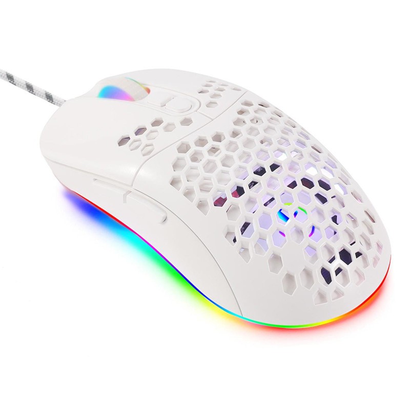 Chuột quang chơi game có dây 7200DPI USB vỏ hình tổ ong kèm đèn nền led RGB