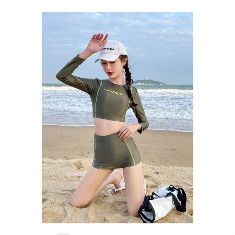 Bộ Đồ Bơi Hai Mảnh Gồm Áo Tay Dài Và Quần Boxer Phong Cách Thể Thao Dành Cho Nữ 2022
