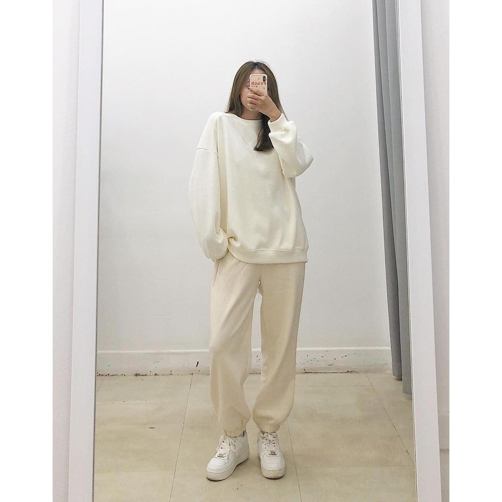 Quần jogger nữ ống rộng bo gấu nhung tăm mịn, quần jogger nữ trơn ống rộng bo chun gấu unisex