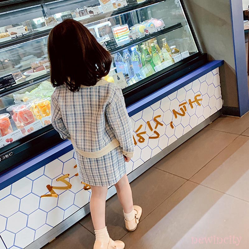 Set Áo Sơ Mi Dài Tay Và Chân Váy Họa Tiết Ca Rô Phong Cách Hàn Quốc Đáng Yêu Dành Cho Bé Gái