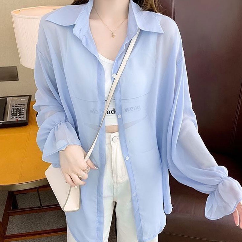 Áo sơ mi YEYA chiffon mỏng tay dài dáng rộng thời trang cho nữ