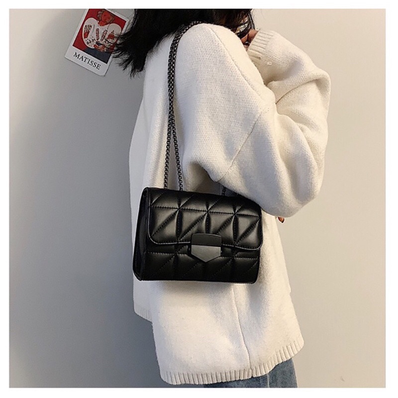 Túi Xách Nữ Đen Đeo Vai Đi Làm Đi Chơi Chất Da Dây Xích Cao Cấp - Túi 04