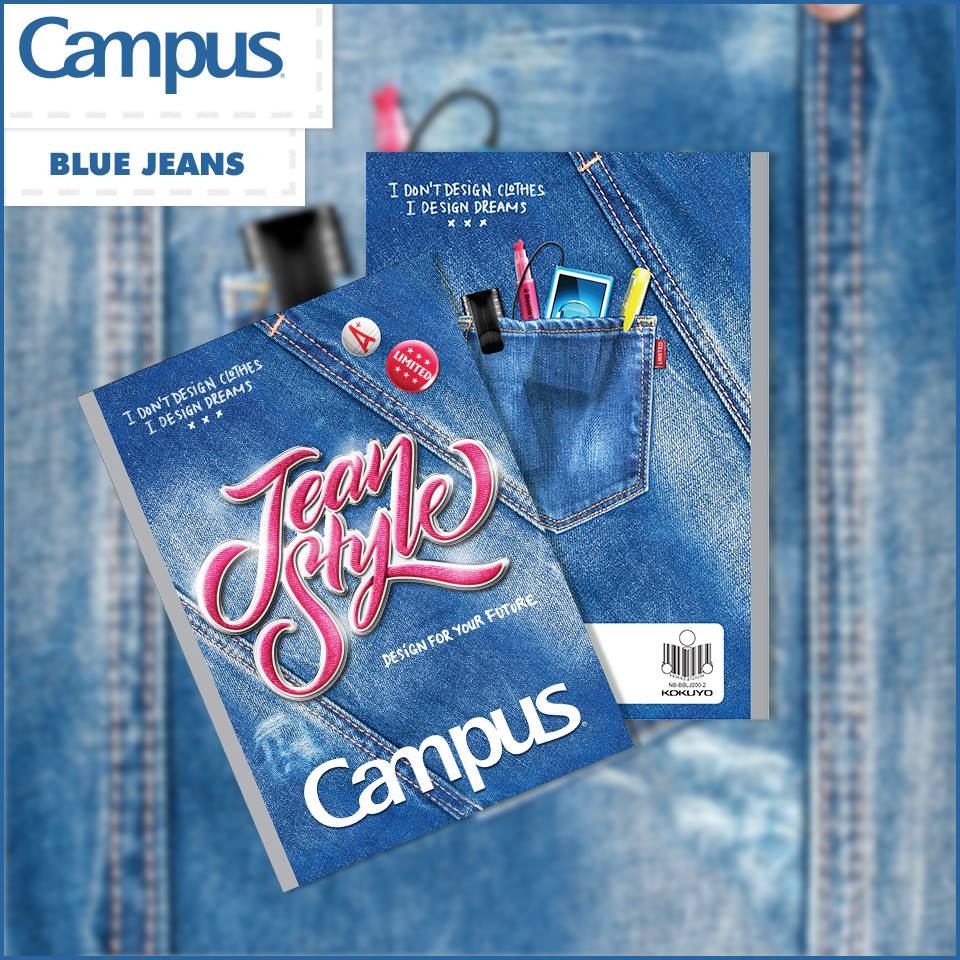 Lốc 5 quyển tập sinh viên - vở  kẻ 4 ly ngang Campus Blue Jeans 200 trang B5 (NB-BBLJ200)