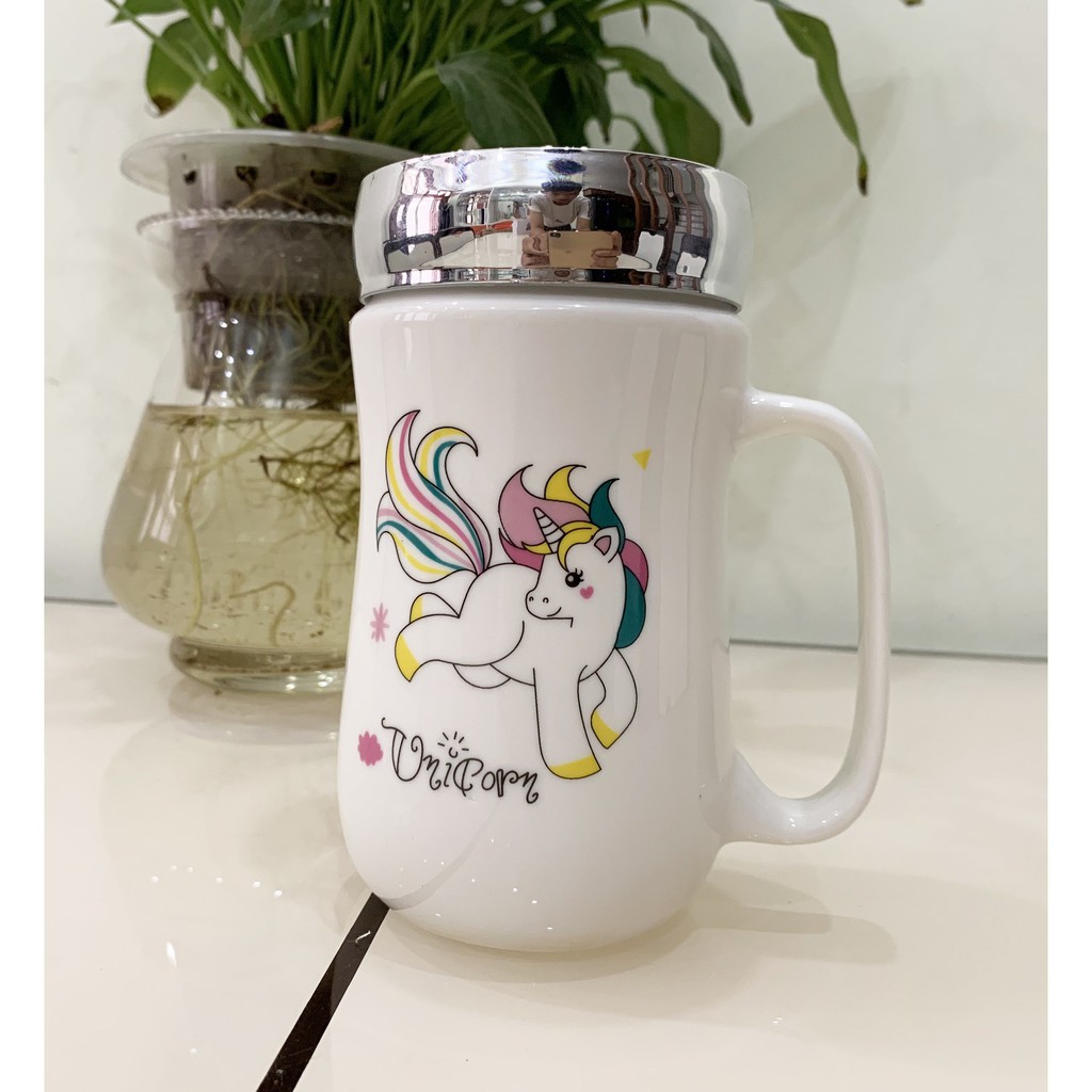 CỐC GIỮ NHIỆT BẰNG SỨ CÓ NẮP GƯƠNG