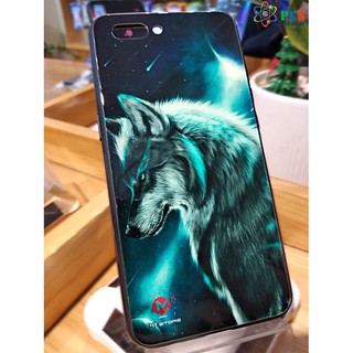 Ốp lưng Oppo A3s in 3D hình sói da quang mặt lưng kính meka sáng bóng