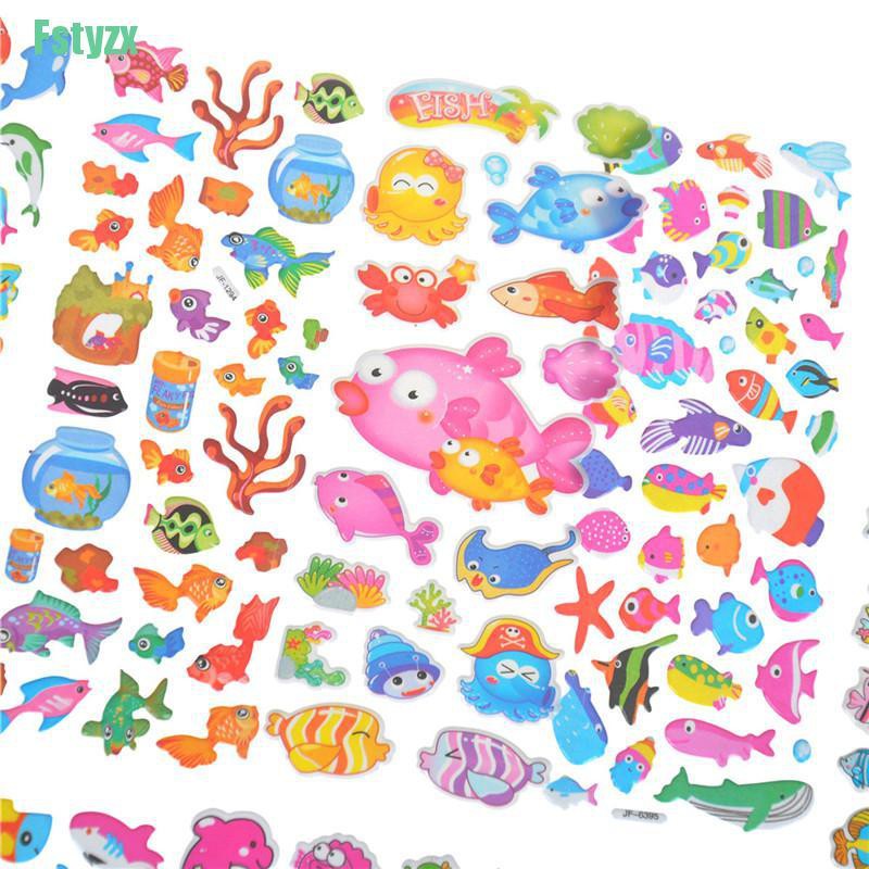 fstyzx 5 Sheets Cute Fishes Bubble Stickers Cartoon Scrapbooking Stickers