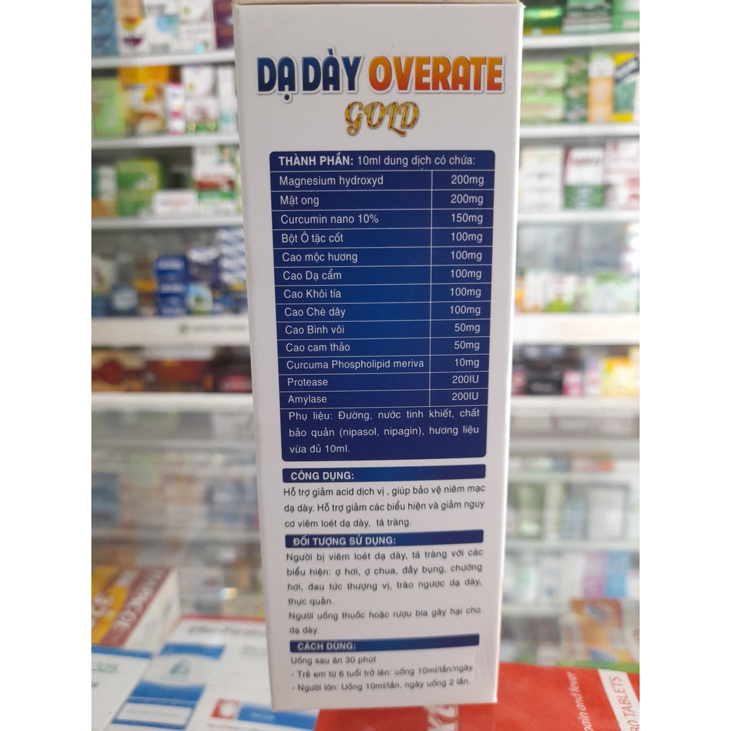 Dạ dày Overate Gold- Mật ong, nghệ, Curcumin nano giúp bảo vệ niêm mạc dạ dày, Giảm trào ngược dạ dày - Hộp 20 gói