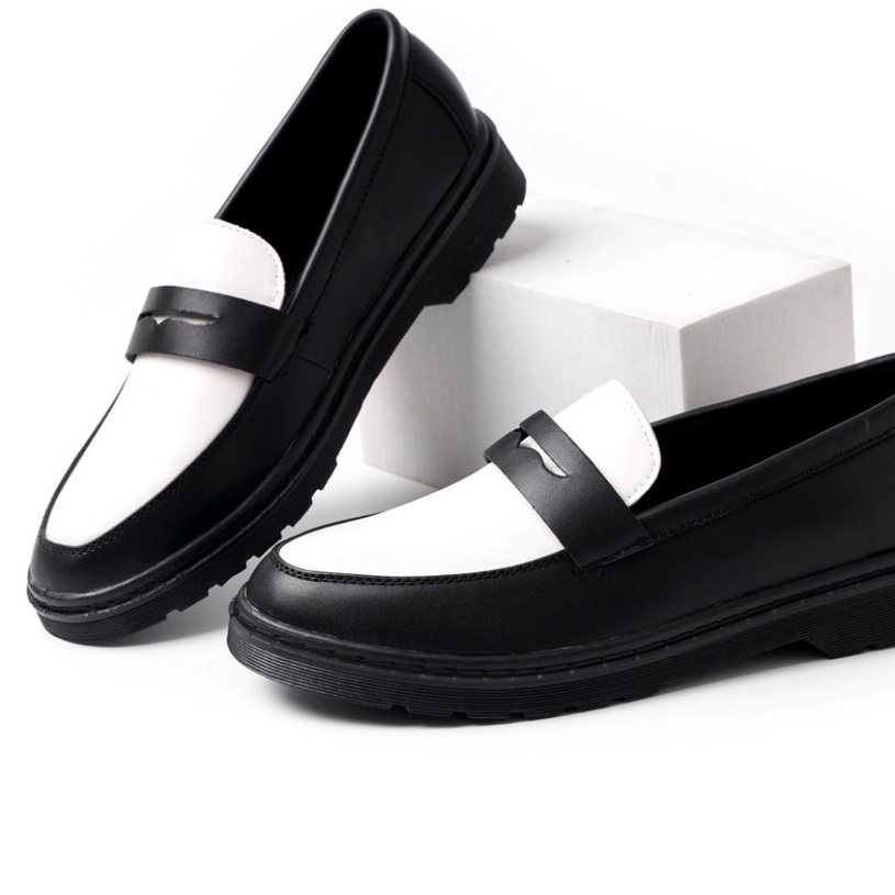 Giày Penny Loafer Black White da nguyên tấm, Giày Sơn Tùng Đế Phíp Siêu Sang Giá Gốc Tận Xưởng