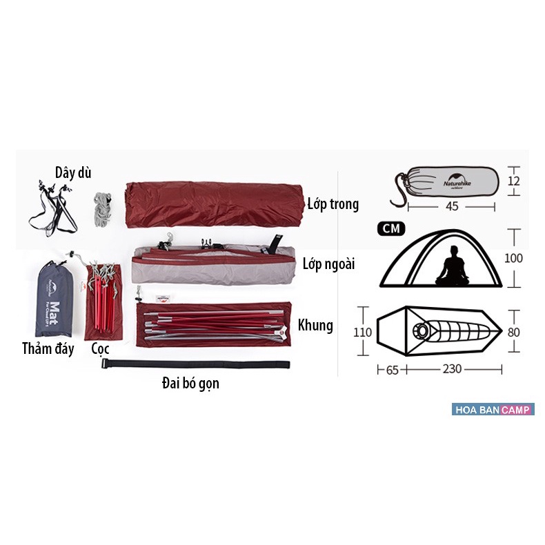 Lều 1 Người Siêu Nhẹ Cloud Up NatureHike NH18T010-T