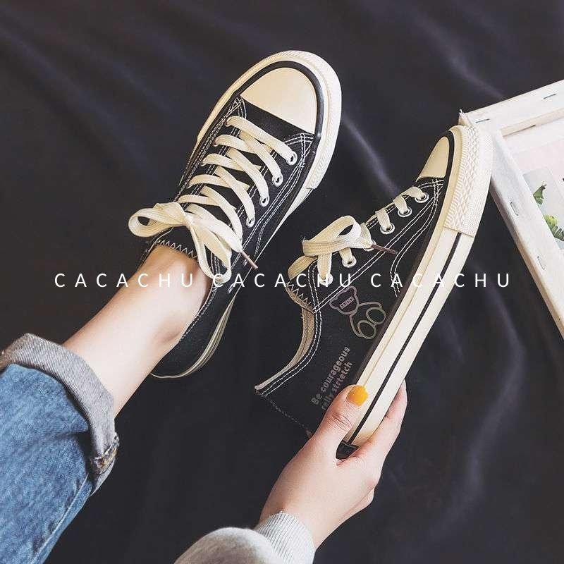 Giày sneaker nữ thể thao hot trend 2021 hình Gấu phản quang Cv đẹp CACACHU G007, đế siêu êm cổ ngắn thời trang