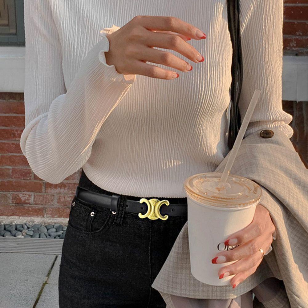 Thắt Lưng Da PU Khóa Tròn Màu Trơn Đơn Giản Dễ Phối Đồ Thời Trang Cho Nữ