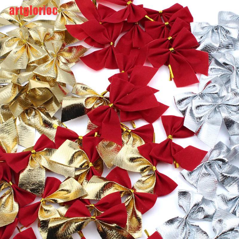 {artglorioc}50pcs Christmas Bows Hanging Decorations Gold Silver Red Bowknot VGH